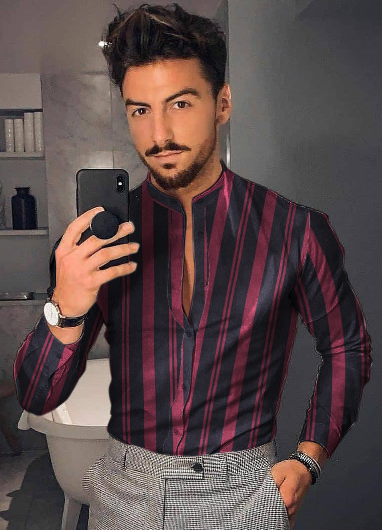 Men's Casual Long Sleeve striped Shirt