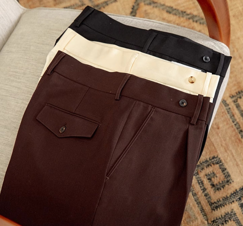 High Waist Baggy Straight Gentry Non-ironing Trousers
