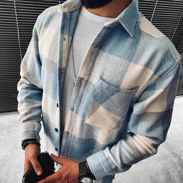 Men's Long-sleeved Casual Plaid Shirt