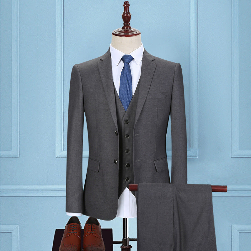 Dark Green Suit Men's Three-piece Korean Slim Suit Business