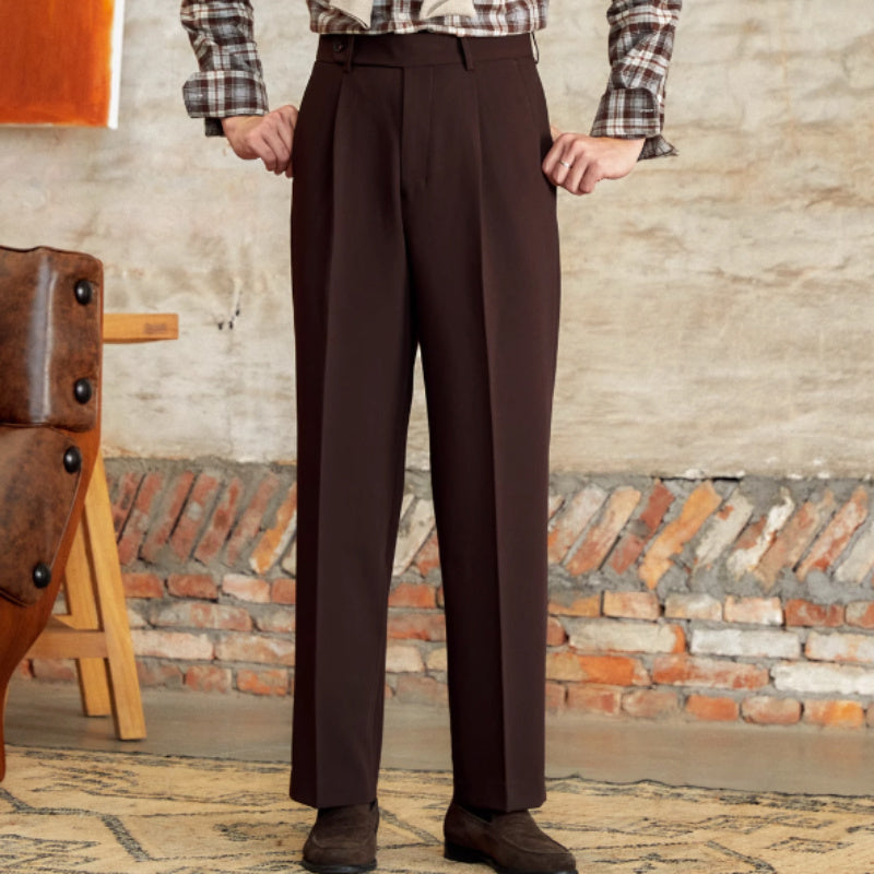 High Waist Baggy Straight Gentry Non-ironing Trousers