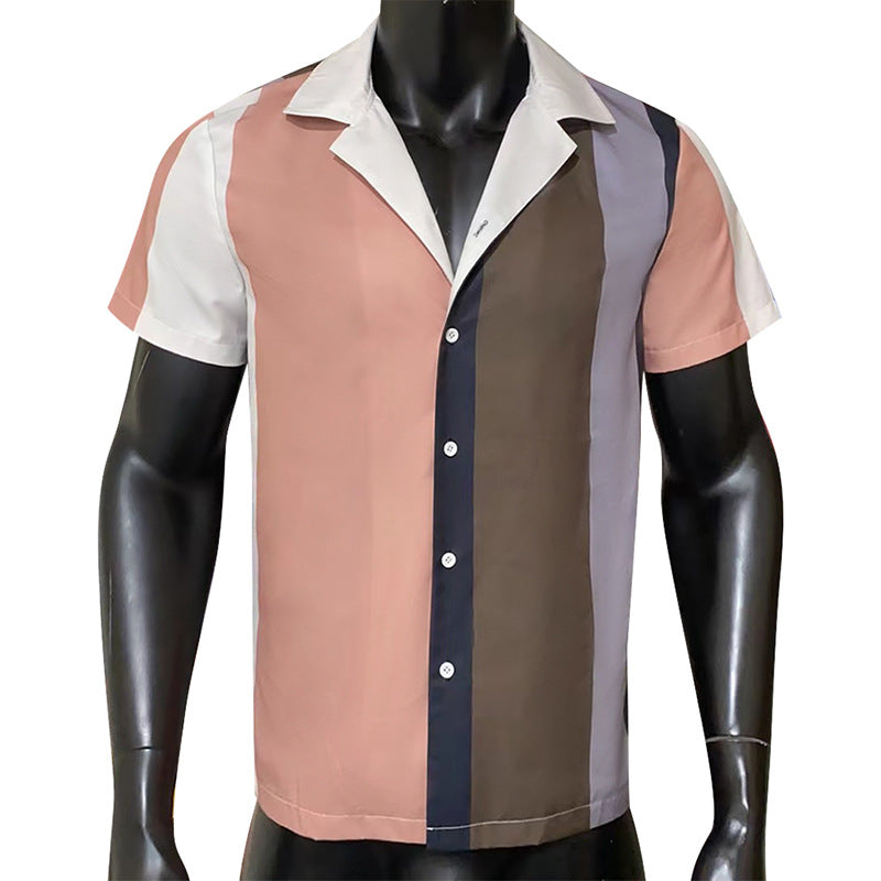 Men's Short Sleeve Cardigan Striped Casual shirt