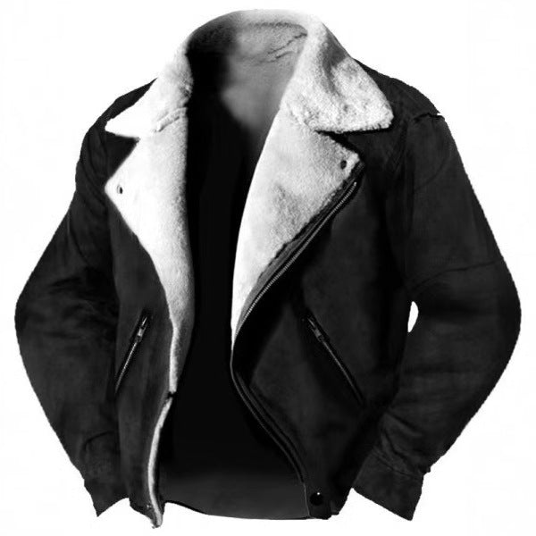 Casual Polo Collar Zipper Jacket Thickened fur Coat