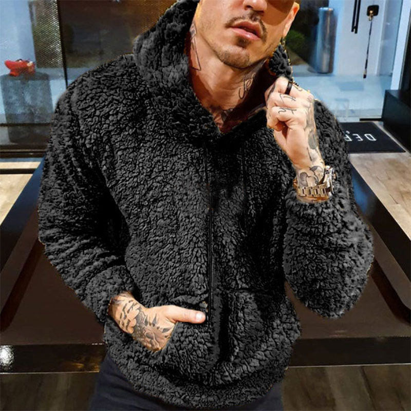 Letter Print Men's Drawstring Velvet Long-sleeved Hoodie