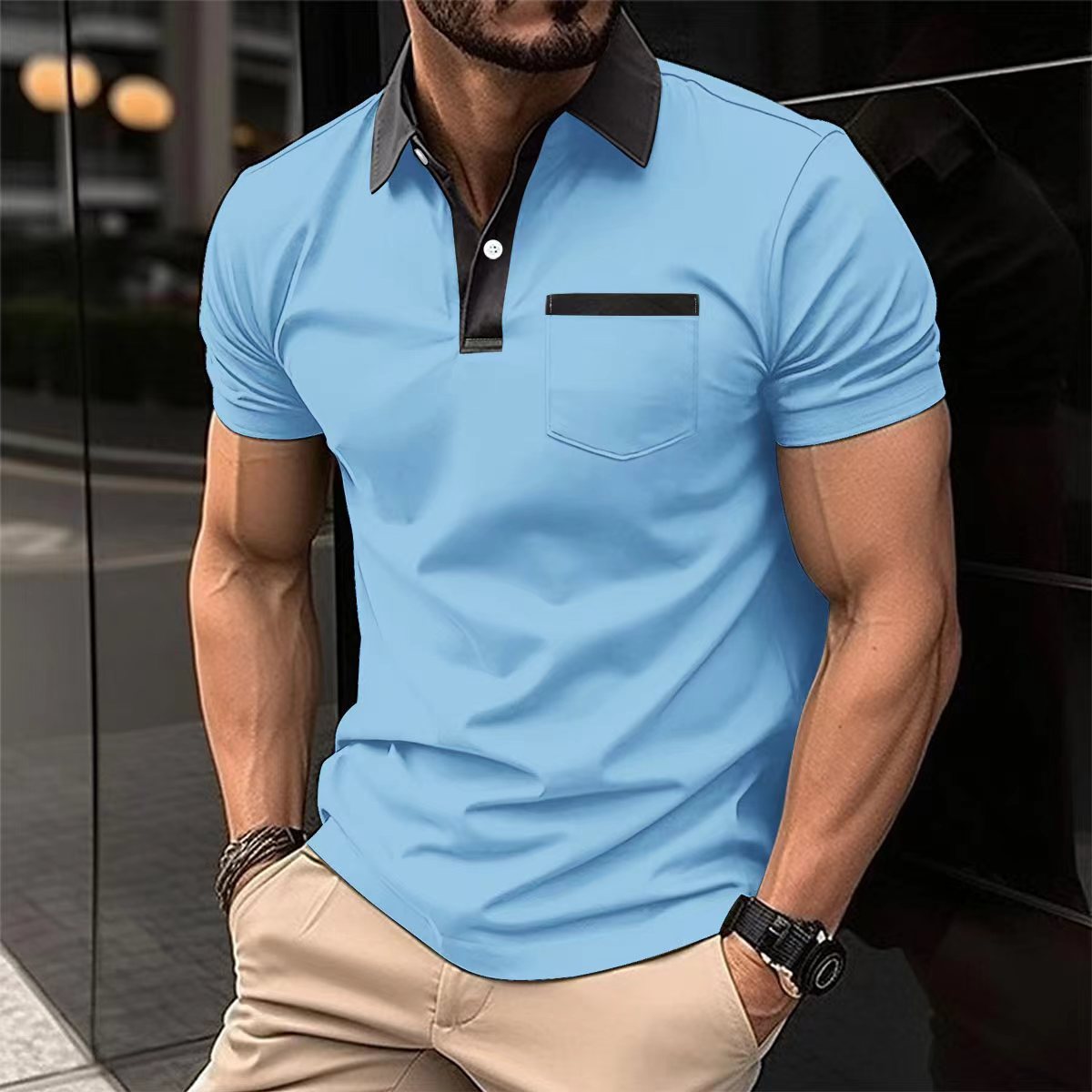 Slim Pocket Short-sleeved Polo Shirt