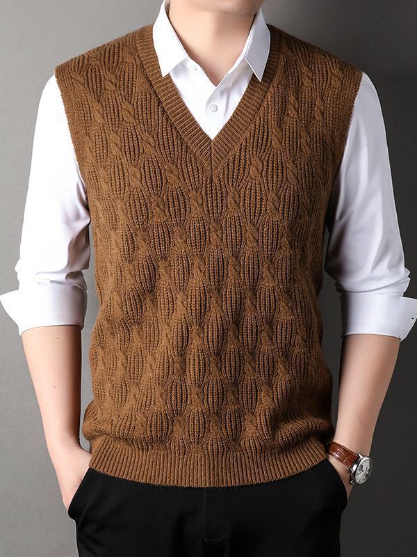 Men's Twisted Loose Middle-aged Knitted Dad Vest