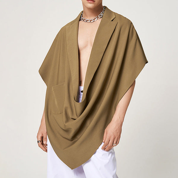 Casual Lapel Sleeveless Cape Men's Irregular Vest