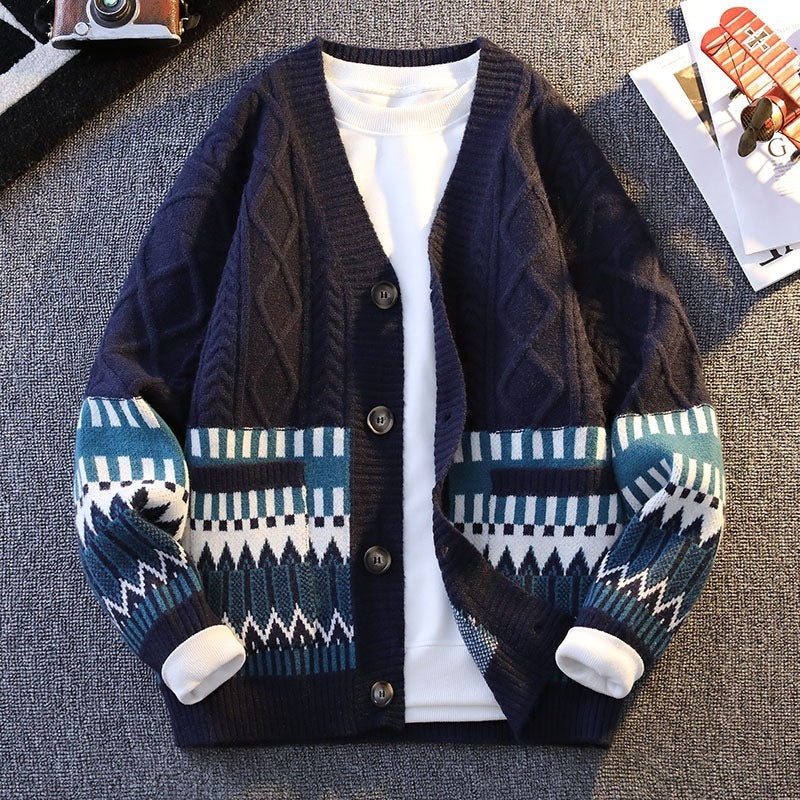 Knitwear All-match Loose Contrast Color Warm Coat