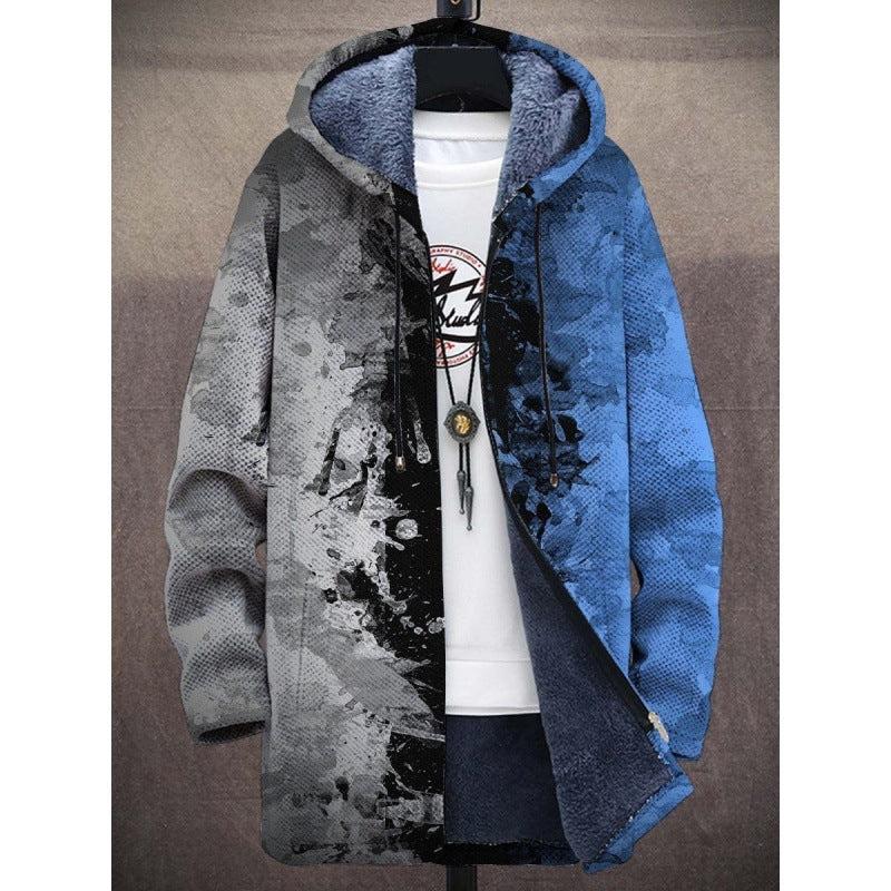 Men's Winter Print Plush Lining Thick Windproof Jacket