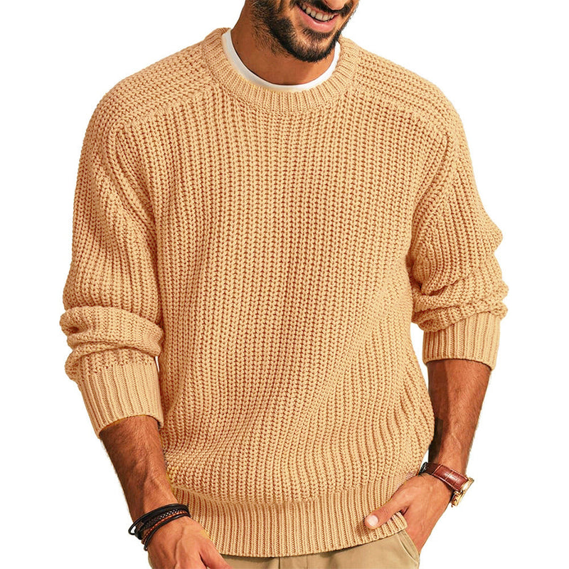 Men's Solid Color Long Sleeve Round Neck Sweater