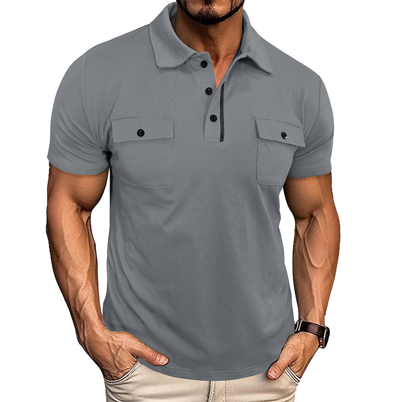 Summer Lapel Button Polo Shirt With Pockets