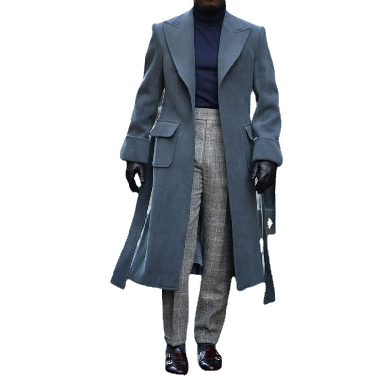 Men's Long Blue Trench Coat
