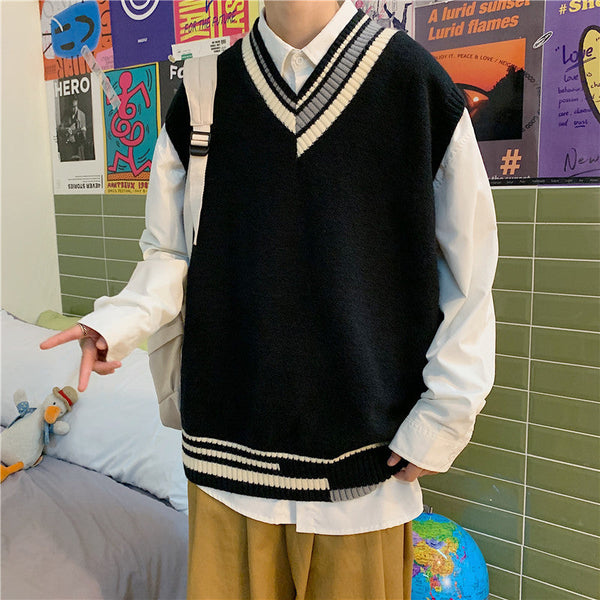 Knitted Vest Men's V Neck Sweater