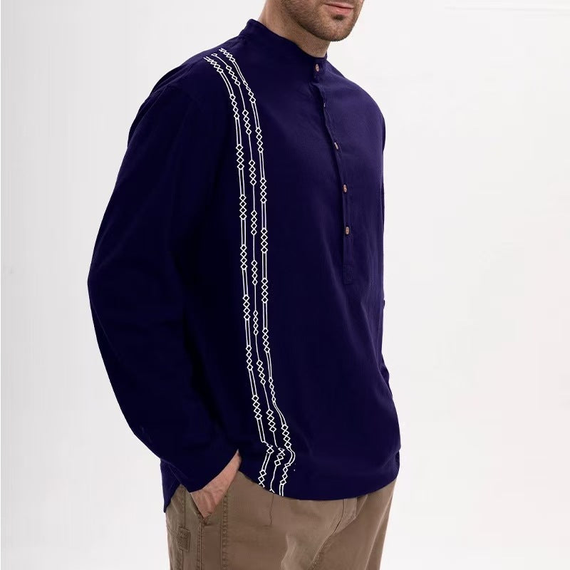 Men's Henry Printed Long-sleeved T-shirt