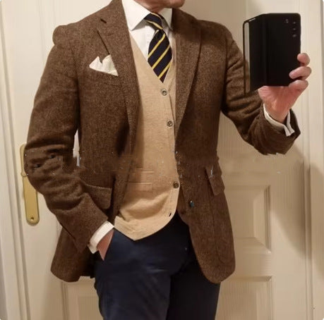 Men's Suit Herringbone Coat Casual Slim Fit