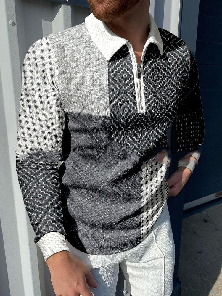 Casual Lapel Pullover Digital Printing sweater For Men