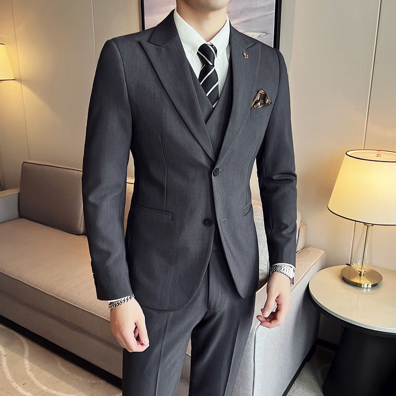 Slim Korean Style Double Buckle Solid Color Light Business Spring Striped Suit Jacket