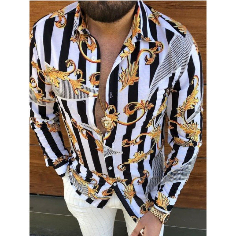 European And American Men's Long-sleeved Casual Printing Shirt