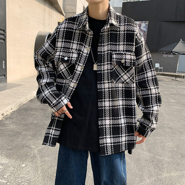 Men's Plaid Long Sleeve Shirt Retro Loose Jacket