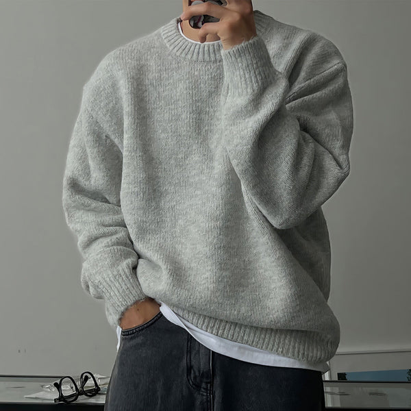 Solid Color Drop-shoulder Round Neck Sweater Men