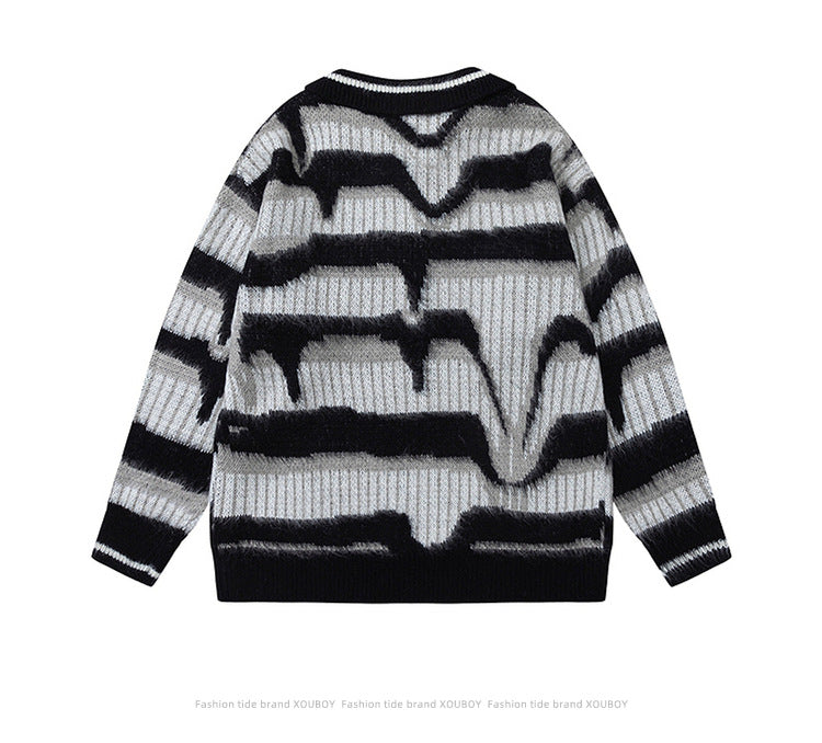 Men's Retro Contrast Striped Button Sweater