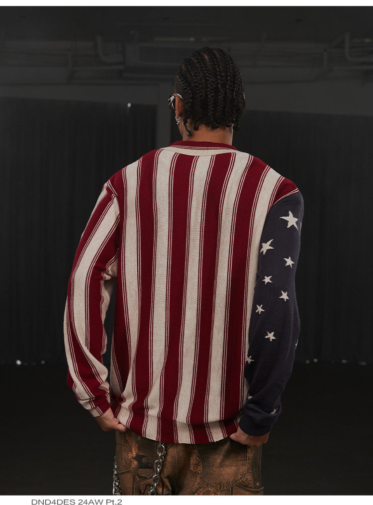 American Retro Flag XINGX Printed Striped Sweater