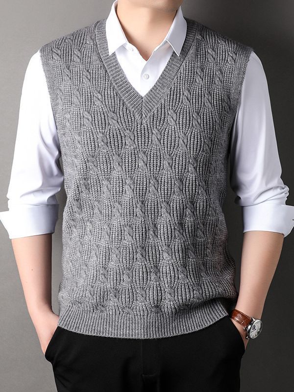 Men's Twisted Loose Middle-aged Knitted Dad Vest