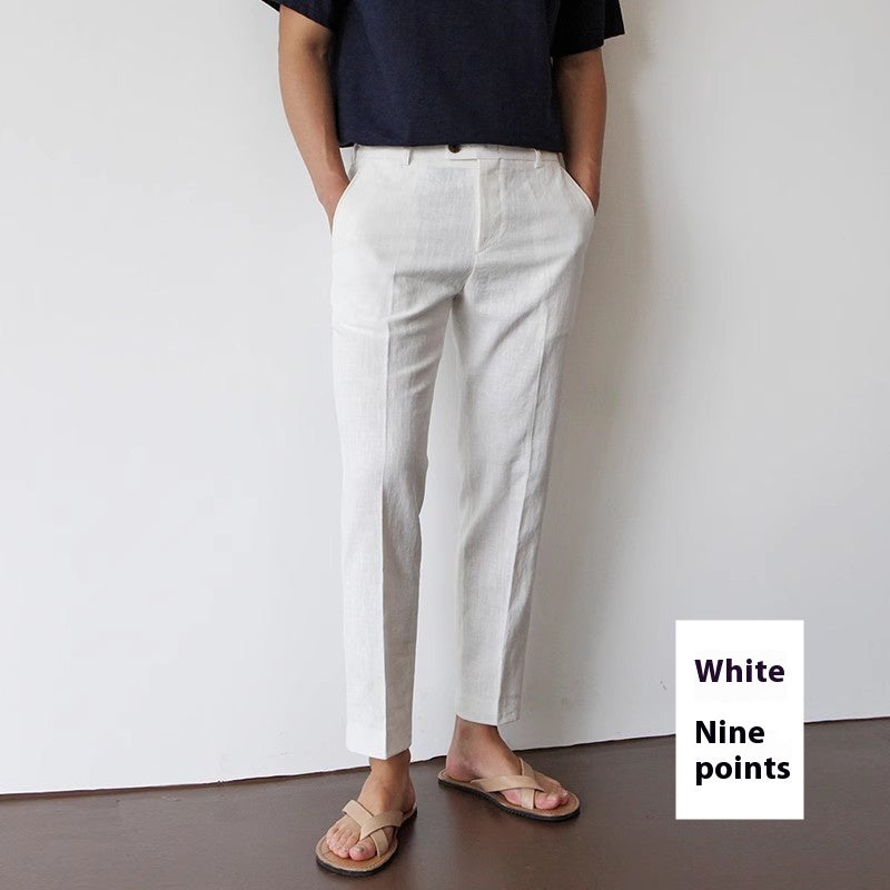 White Cotton Linen Fabric Men's Casual Breathable Pants