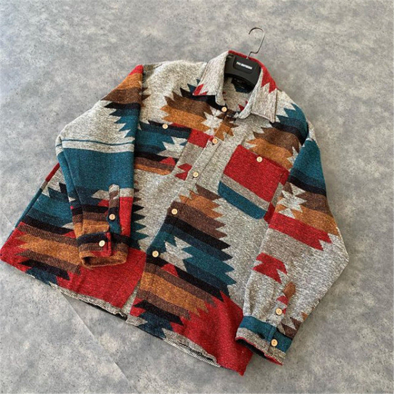 Men's Long Shirt Color Christmas Lapel Long Sleeve