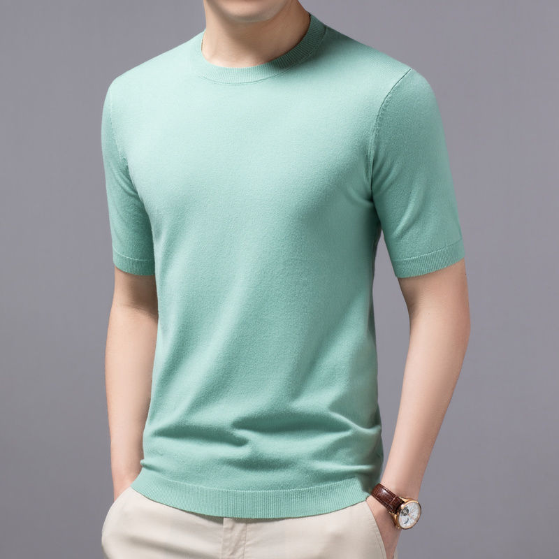 Spring And Summer Knitted Round Neck Short-sleeved Shirt Bottoming Shirt For Men