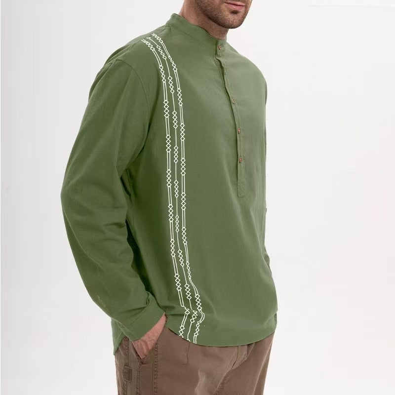 Men's Henry Printed Long-sleeved T-shirt