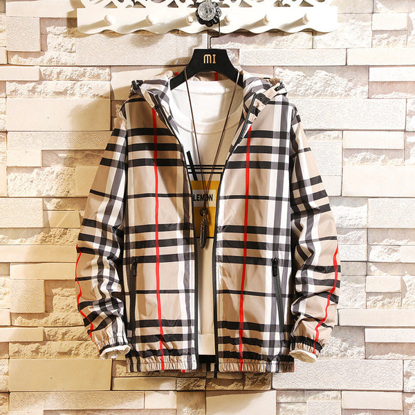 Men's Slim Hooded Plaid Jacket