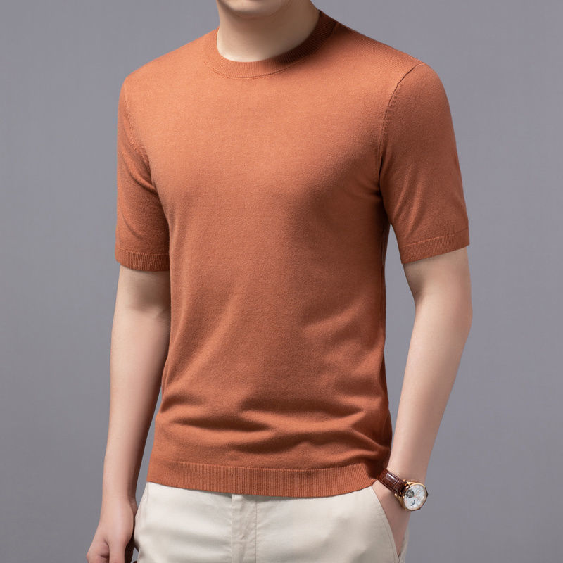 Spring And Summer Knitted Round Neck Short-sleeved Shirt Bottoming Shirt For Men