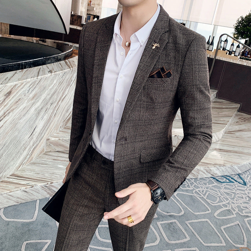 Men's Casual Plaid Two-piece Set