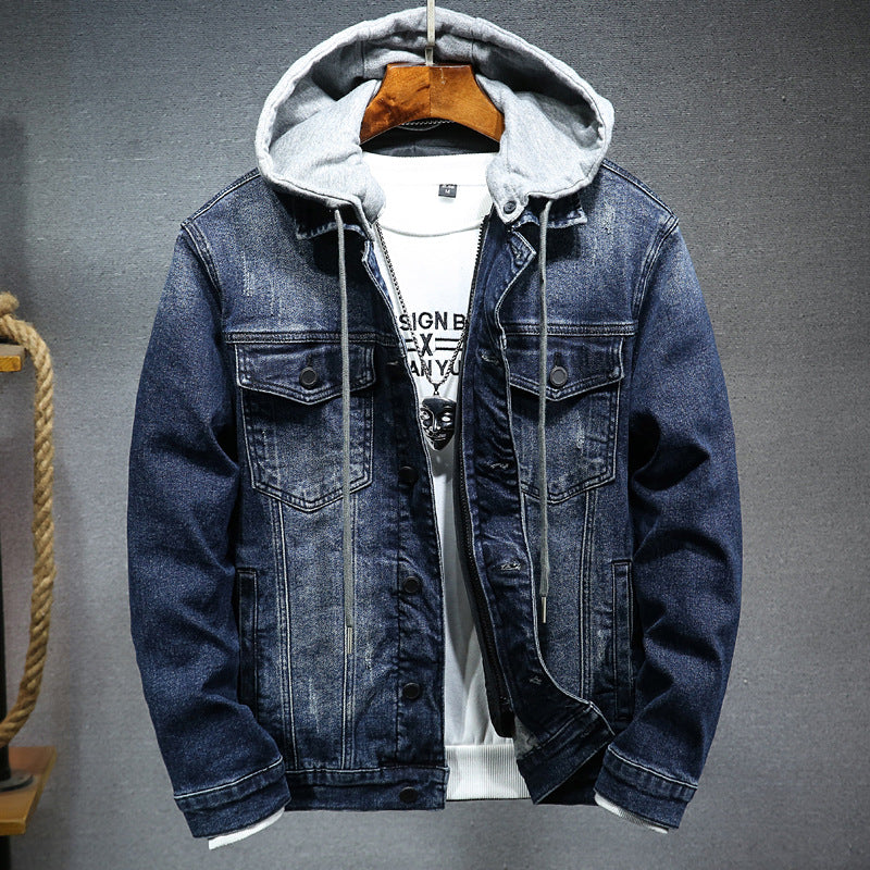 Thick hooded denim jacket men