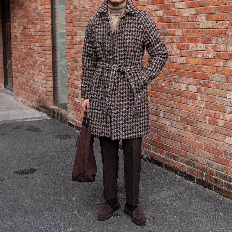 Houndstooth Men's Warm Mid-length plaid trench coat
