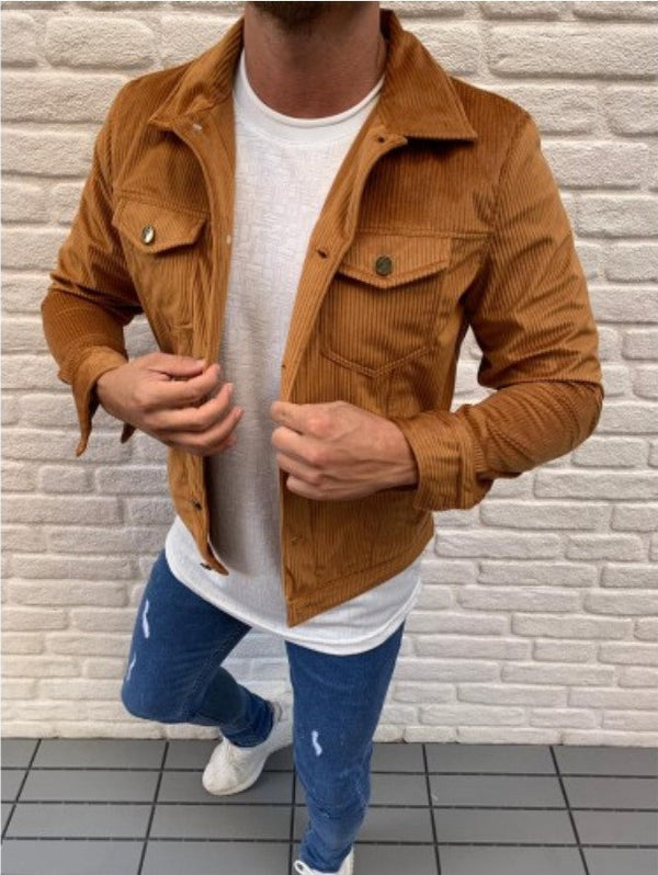 Men's Corduroy Lapel Cardigan Long Sleeve Jacket
