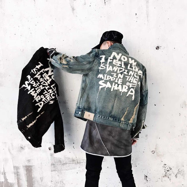 letter printed Graffiti font black blue men and women jacket