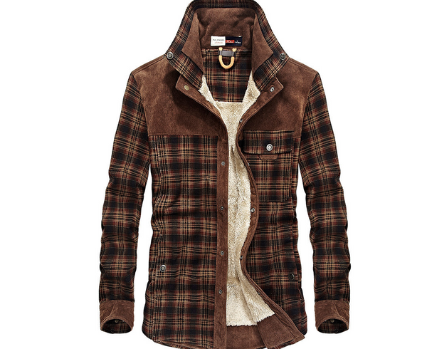 Men's plus velvet long-sleeved plaid shirt jacket