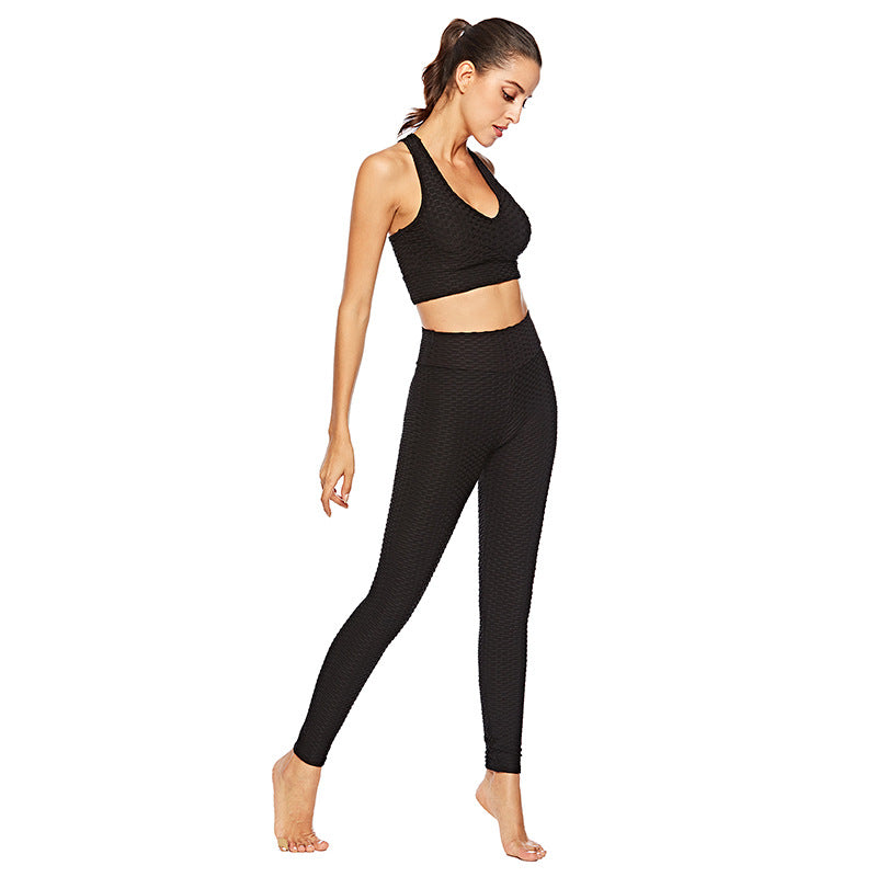 sexy hips jacquard yoga set sports hips leggings fitness set