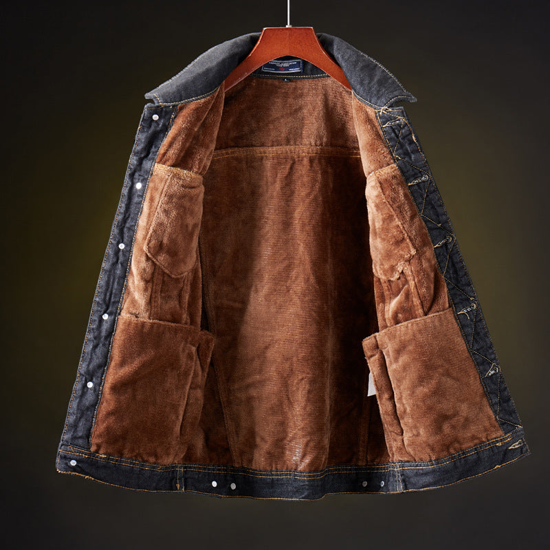 Men's denim jacket plus velvet thickening