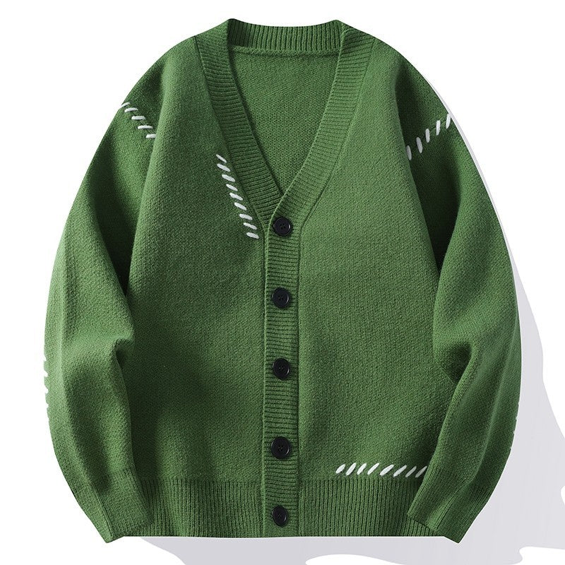 Heavy Men's Knitted Cardigan Coat Autumn And Winter V-neck Cotton sweater
