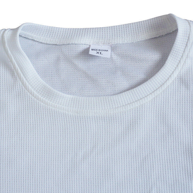 Men's Solid Color Waffle Round Neck Pullover sweater