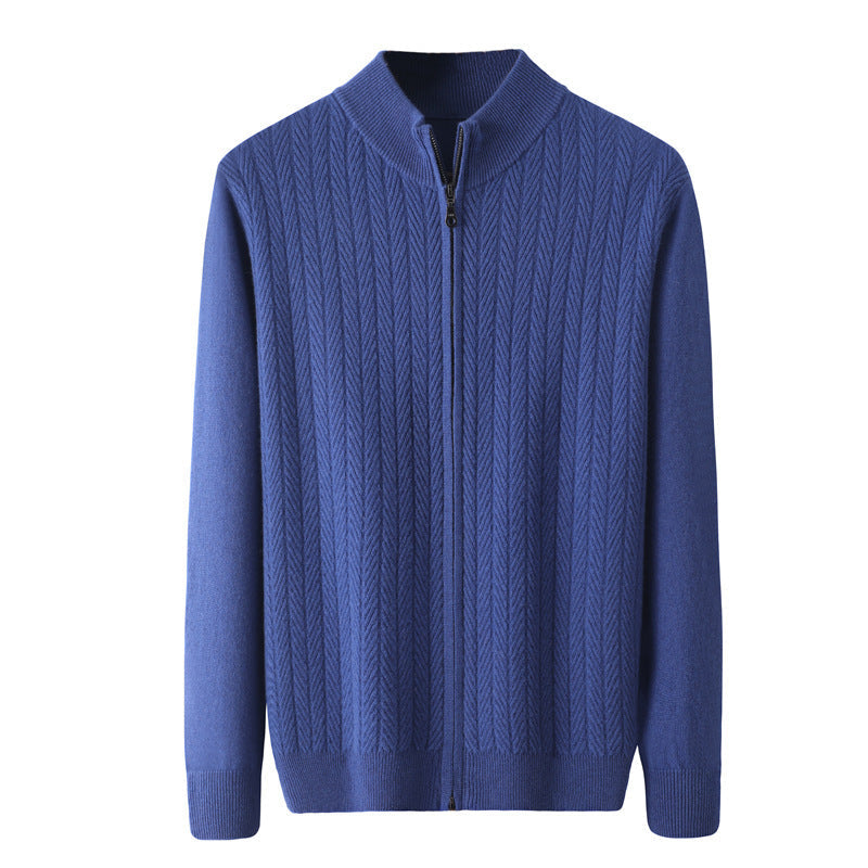 Wheat Twisted Zipper Knitted Cardigan Coat Men