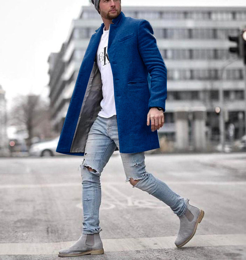 Men's long woolen trench coat