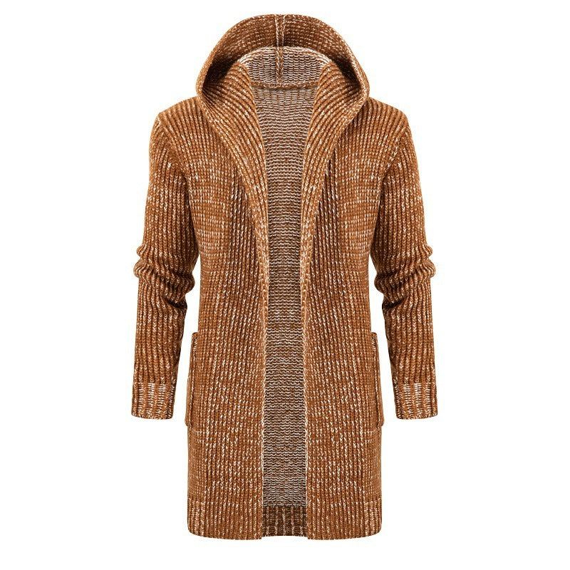 Cardigan Hooded Long Sweater With Horn Buttons
