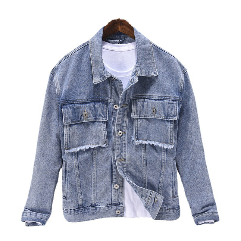 Men's Lapel Long Sleeved Denim Jacket