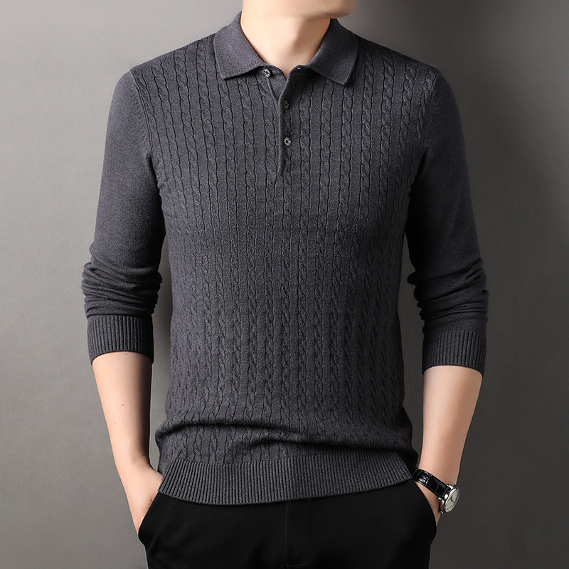 Twisted Floral Polo Long Sleeve Loose Casual Bottoming Sweater For Men