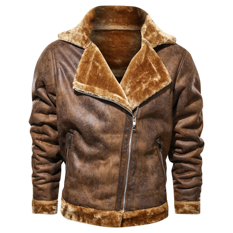 Lapel Leather Plus Velvet Leather Jacket