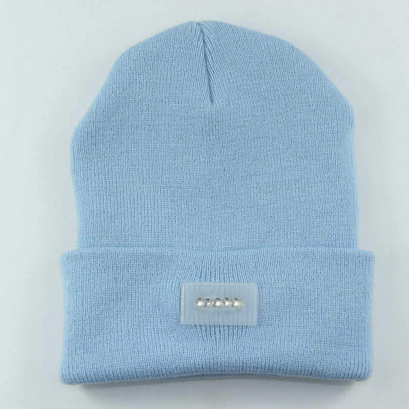 LED Headlamp Glowing Knit Warm Hat With A Flashlight For Camping Night Climbing